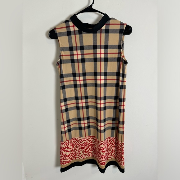 Jude Connally Sleeveless Plaid with Red Paisleys at Hem Dress Small - Picture 1 of 7